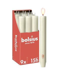 9 stuks Bolsius ivoor rustiek XL tafelkaarsen- dinerkaarsen 230/30 (15 uur) soft pearl