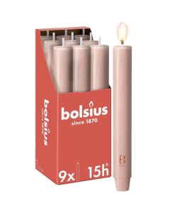 9 stuks Bolsius roze rustiek XL tafelkaarsen- dinerkaarsen 230/30 (15 uur) misty pink