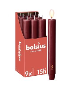 9 stuks Bolsius wijnrood rustiek XL tafelkaarsen- dinerkaarsen 230/30 (15 uur) velvet red