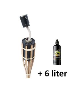 24 stuks Bamboe tuinfakkels 65 cm lichtbruin (7 uur) met 6 liter fakkelolie