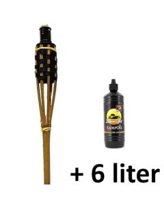 Luxe, 120 cm hoge bamboe tuinfakkels, zwart -bruin, compleet met lont en olie