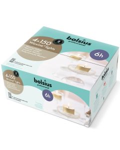 150 stuks Bolsius professional witte 6-uurs waxinelichtjes met goudkleurige cups in Horeca zak