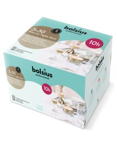 250 stuks Bolsius professional witte 10-uurs maxi waxinelichtjes met goudkleurige cups in Horeca zak