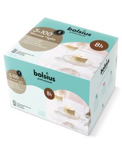 100 stuks Bolsius professional witte 8-uurs waxinelichtjes met goudkleurige cups in Horeca zak