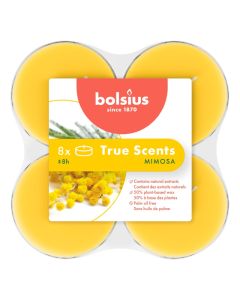 8 stuks Bolsius mimosa maxi geurtheelichten (8 uur) clear cups