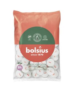 Bolsius witte 8-uurs waxinelichtjes 45 stuks in zak