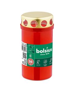 Bolsius grafkaarsen rood met regendeksel 120/60 met circa 36 branduren