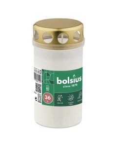 Bolsius grafkaarsen wit transparant met regen deksel120/60met circa 36 branduren