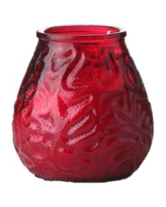 Sfeervolle rood gekleurde lowboy terras kaarsen. Buitenkaarsen in een rode transparant glazen houder wat goed bestand is tegen wind en het kaarslicht mooi doorlaat schijnen. Ideale en handig te gebruiken kaarsen voor de horeca en voor thuis in de tuin