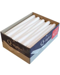 50 stuks dinerkaarsen van 24,5 cm lengte in de kleur wit, als voordeelverpakking